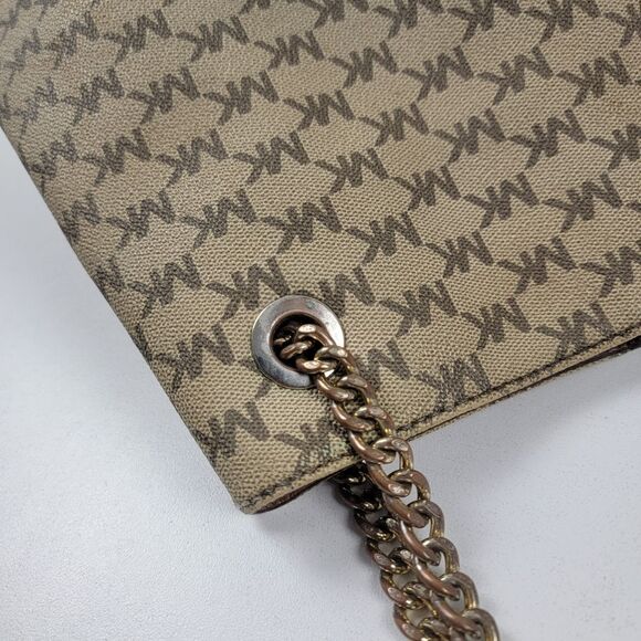 Michael Kors Jet Set‎ Chain Large Signature Tote Khaki/Brown Coated Canvas Bag - Picture 8 of 15